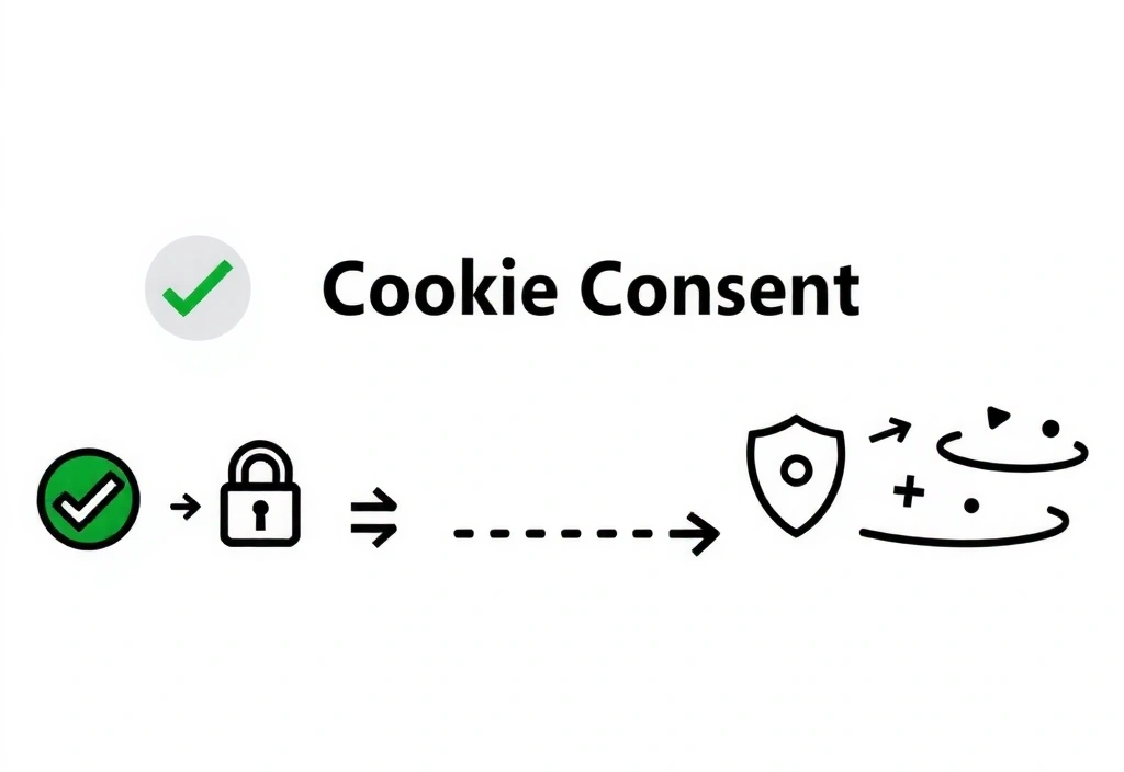 Ilustración de un icono de consentimiento con una marca de verificación y un candado, simbolizando privacidad