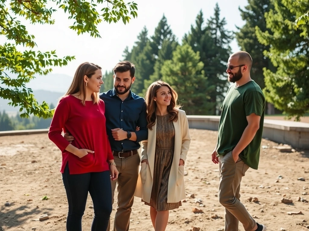 Equipo colaborando en un entorno natural simbolizando confianza y conocimiento